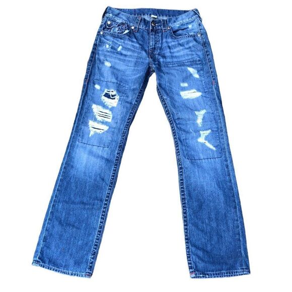 RARE Red Stitch True Religion Jeans Size 32 STRAIGHT Blue - Picture 3 of 9